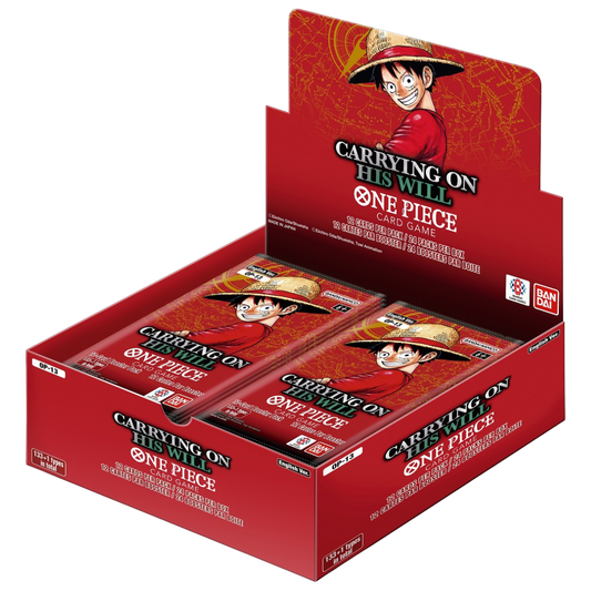 One Piece Card Game OP-13 Carrying on His Will English booster box display with 24 packs