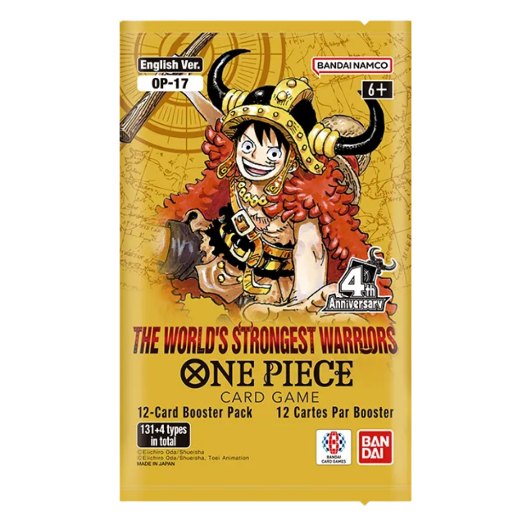One Piece Card Game OP-17 The World's Strongest Warriors booster pack containing 12 cards.