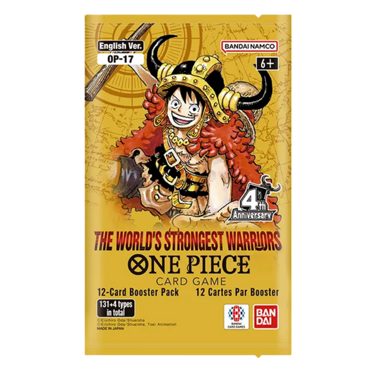 One Piece Card Game OP-17 The World's Strongest Warriors booster pack containing 12 cards.