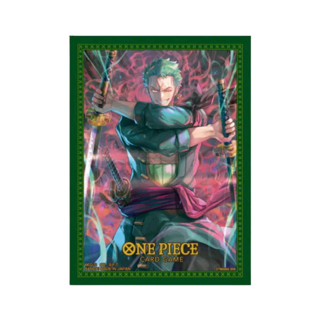 One Piece Card Game official sleeve Set 11 featuring Roronoa Zoro artwork, pack of 70 protective sleeves.