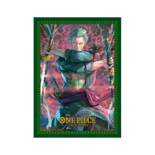 One Piece Card Game official sleeve Set 11 featuring Roronoa Zoro artwork, pack of 70 protective sleeves.