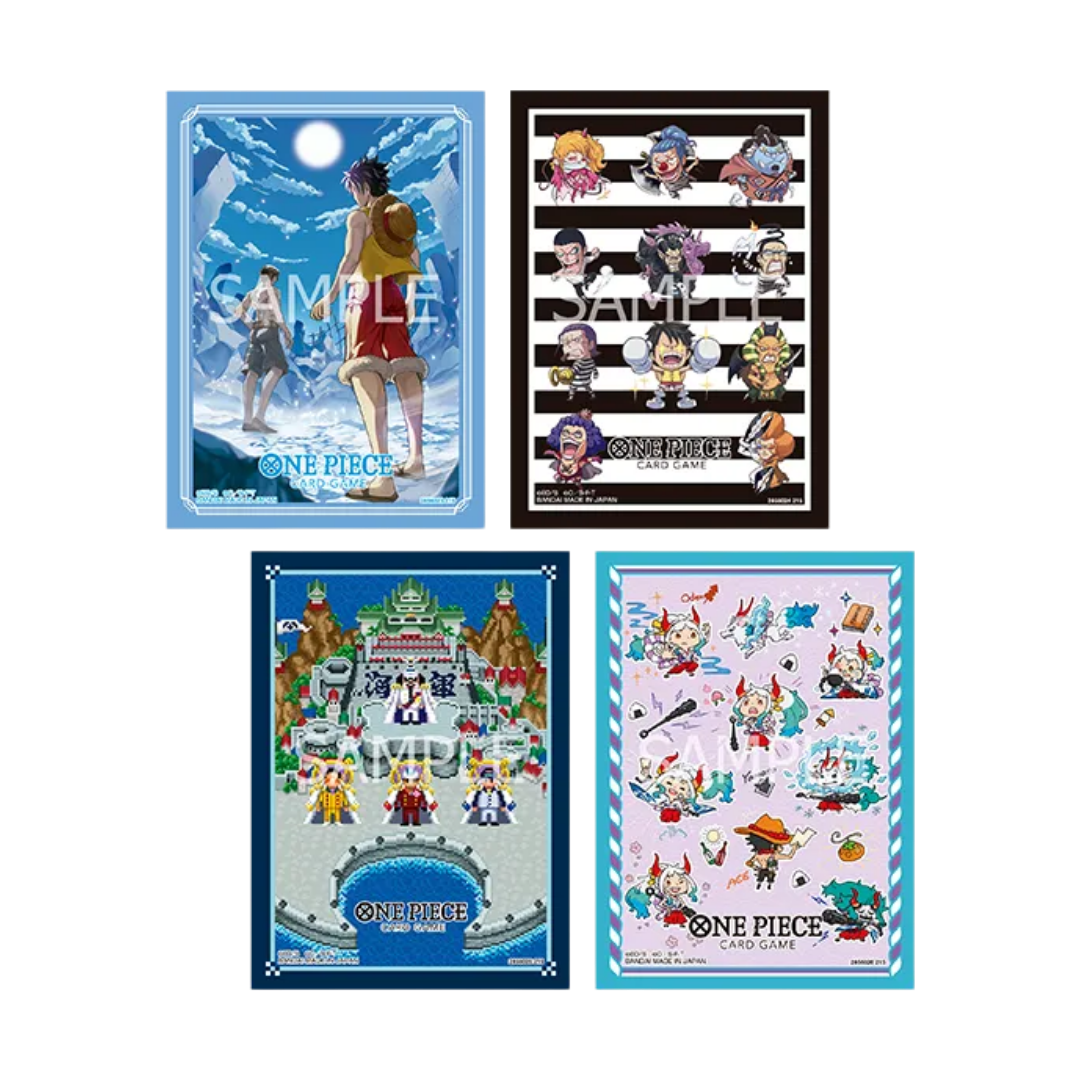 Official One Piece Card Game Set 15 protective card sleeves with four assorted character designs