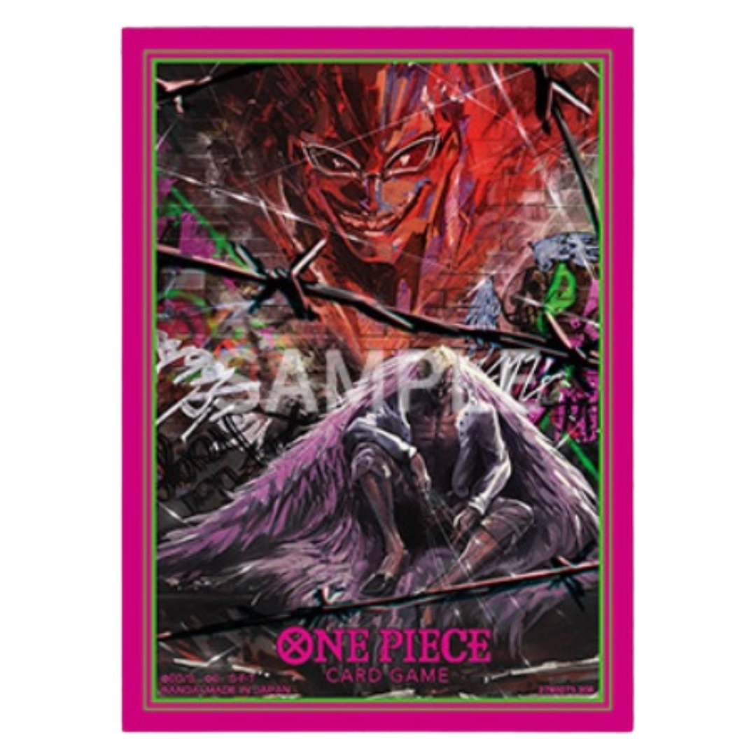 One Piece Card Game sleeve Vol 4 featuring Donquixote Doflamingo artwork, pack of 70 archival-safe protective sleeves.