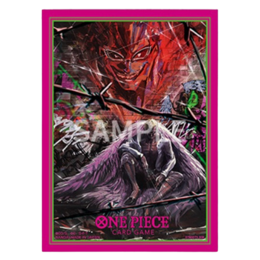 One Piece Card Game sleeve Vol 4 featuring Donquixote Doflamingo artwork, pack of 70 archival-safe protective sleeves.