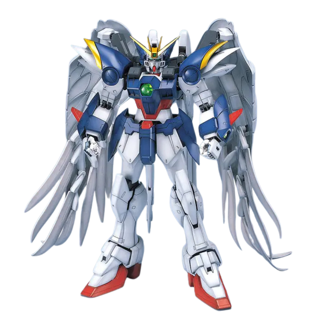 PG Wing Gundam Zero EW Perfect Grade model with LED eyes, Twin Buster Rifle and detailed feather wings