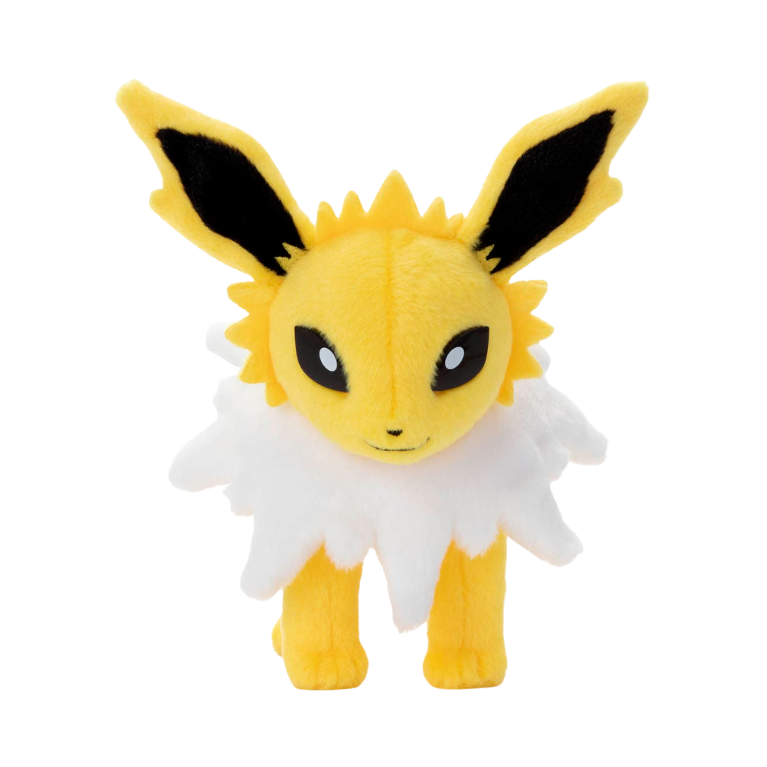 Takara Tomy Pokémon plush Jolteon, soft and vibrant Electric-type Eevee evolution, collectible and perfect for Pokémon fans and enthusiasts.