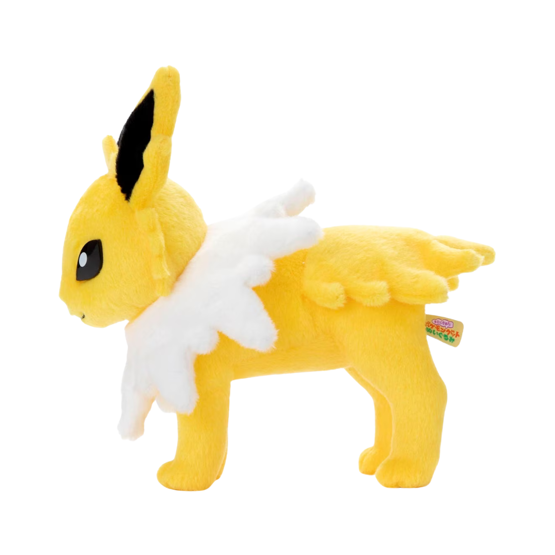 Takara Tomy Pokémon plush Jolteon, soft and vibrant Electric-type Eevee evolution, collectible and perfect for Pokémon fans and enthusiasts.