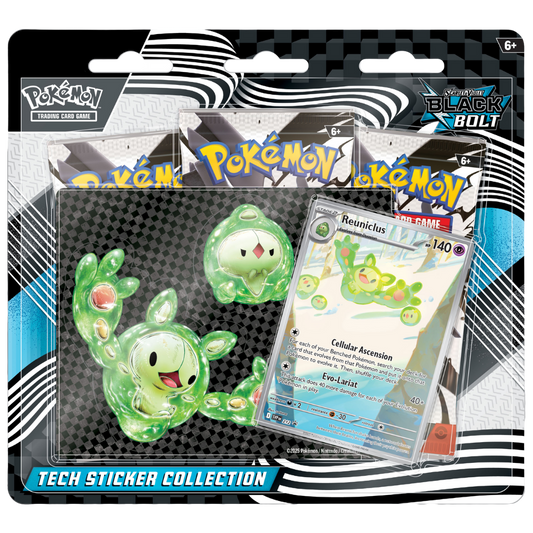 Pokemon Black Bolt Tech Sticker Collection with Reuniclus promo card and 3 booster packs