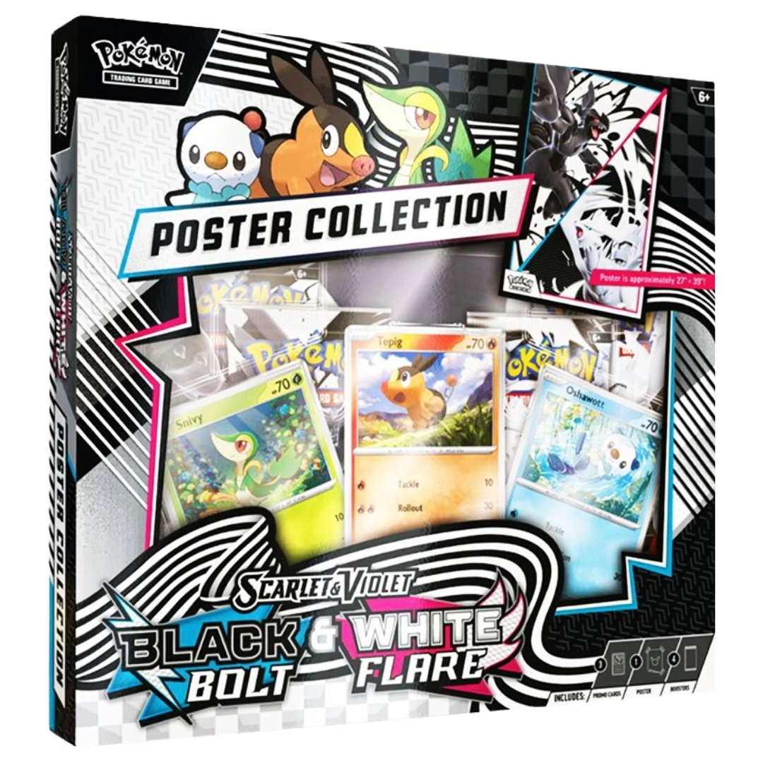Unova Poster Collection box with Snivy, Tepig, Oshawott promo cards, boosters and poster