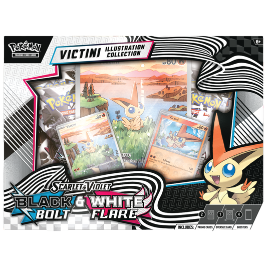 Unova Victini Illustration Collection box with two Victini promo cards and four booster packs