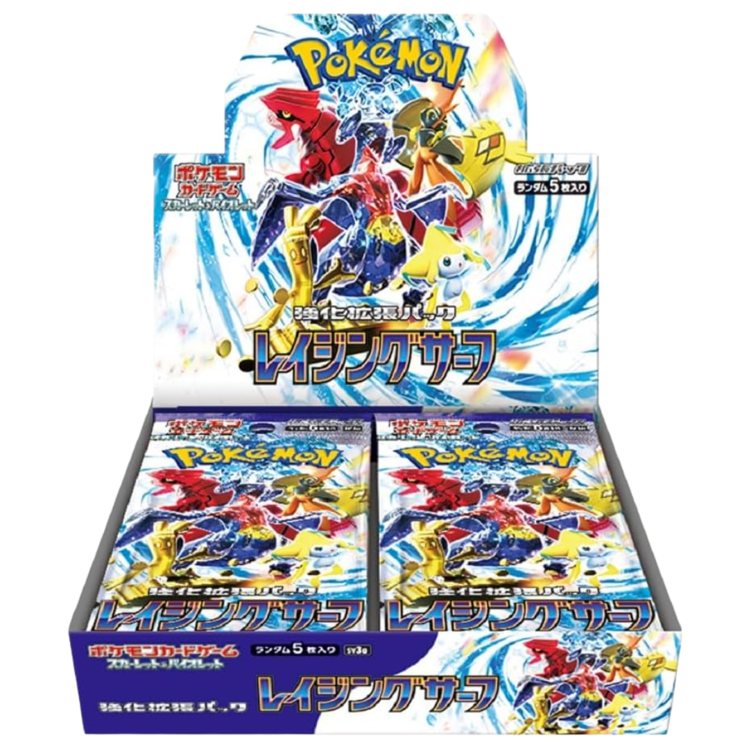Japanese Pokémon Raging Surf (SV3a) Booster Box featuring Terapagos ex and Garchomp ex from the Scarlet & Violet era.