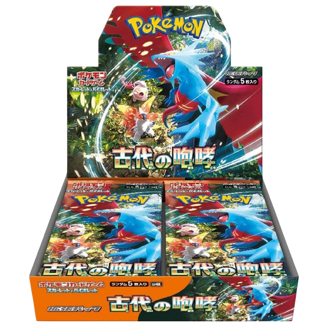 Japanese Pokémon Ancient Roar (SV4k) Booster Box featuring Roaring Moon ex and Fossil Pokémon from the Scarlet & Violet era.