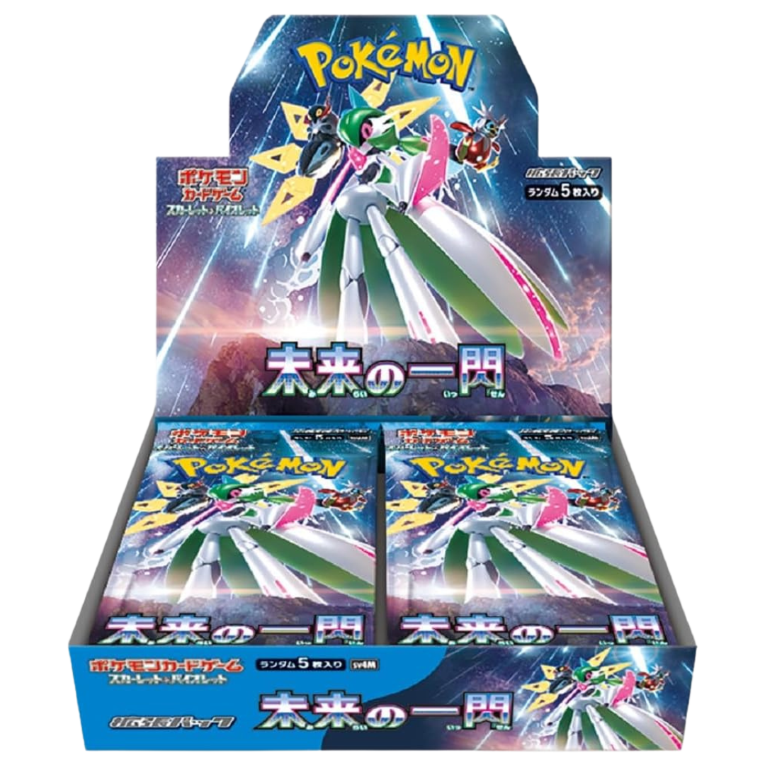 Japanese Pokémon Future Flash (SV4m) Booster Box featuring Iron Valiant ex and futuristic Pokémon from the Scarlet & Violet era.