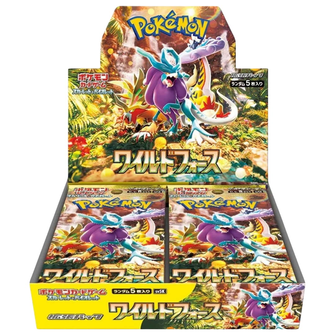 Japanese Pokémon Wild Force (SV5k) Booster Box featuring new Pokémon ex and Terastallized Pokémon.