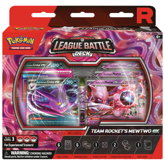 Pokémon League Battle Deck Team Rocket’s Mewtwo EX with 60-card deck, dice, markers, and deck box