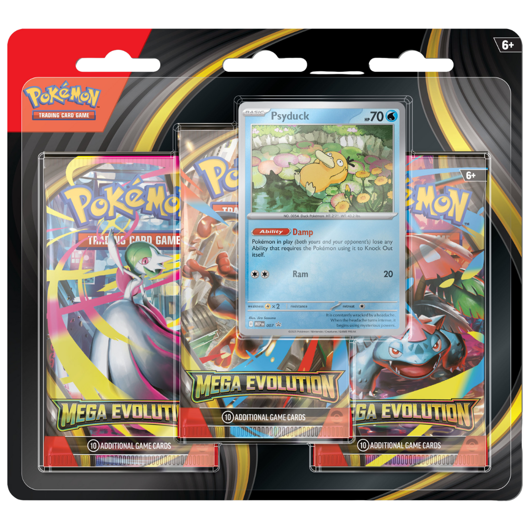 Pokémon Mega Evolution 3 Pack Blister with 3 boosters and foil promo card Psyduck