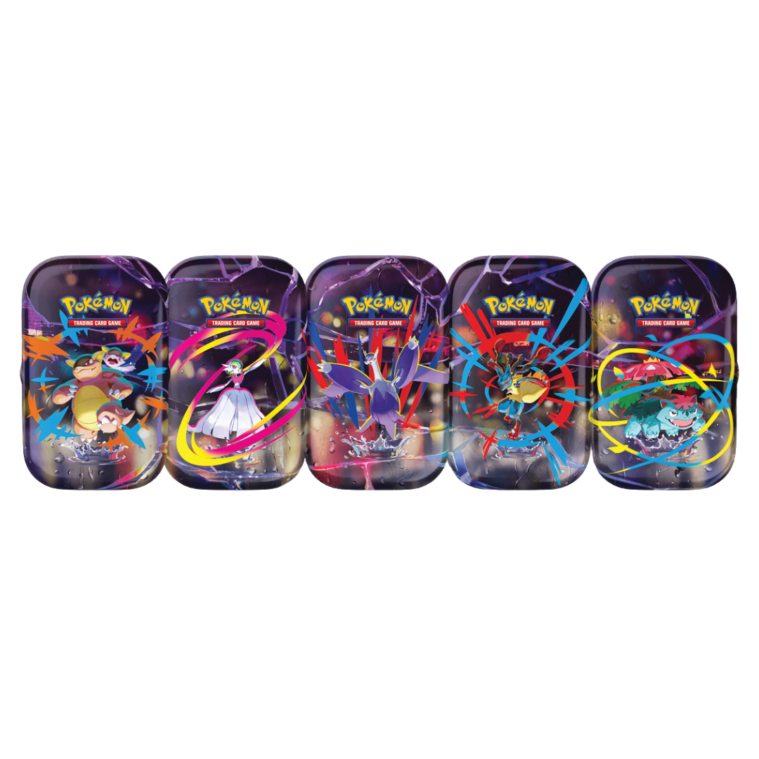 Pokémon Mega Heroes Mini Tins assorted set with  Kangaskhan, Gardevoir, Latias, Lucario, and Venusaur designs