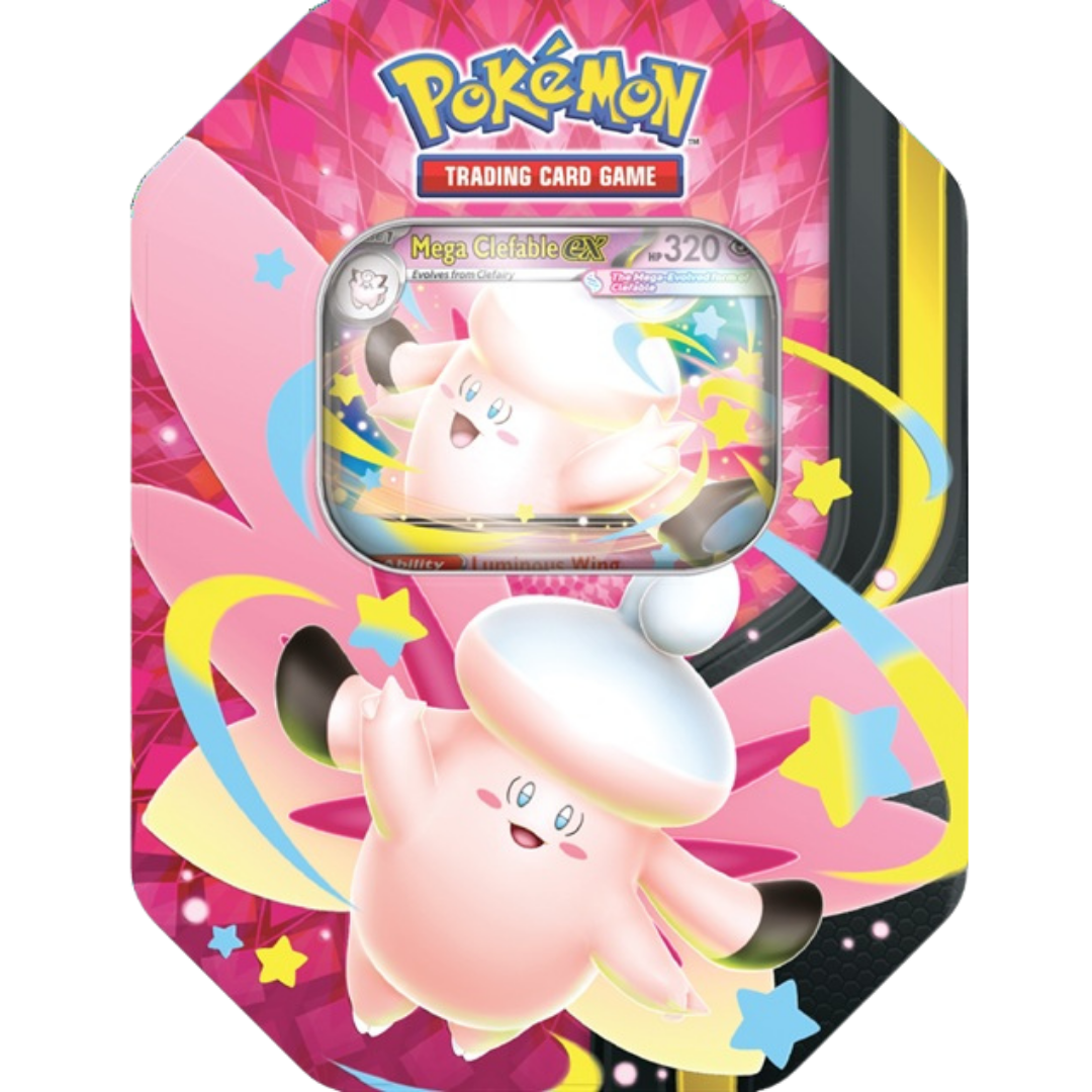 Pokemon TCG Mega Moonlit Tin with Mega Evolution promo card booster packs and collectible storage tin