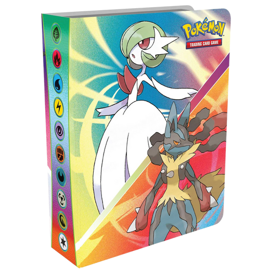 Pokémon Q3 2025 Mini Portfolio featuring Mega Gardevoir and Mega Lucario artwork, holds 60 cards with booster pack