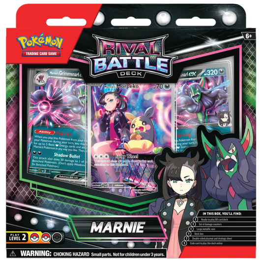 Pokemon Rival Battle Deck Marnie, pre-constructed deck featuring Morpeko and powerful Trainer cards, perfect for Pokémon TCG players and collectors.








