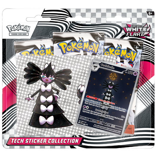 Pokemon White Flare Tech Sticker Collection with Gothitelle promo, sticker sheet, and 3 booster packs