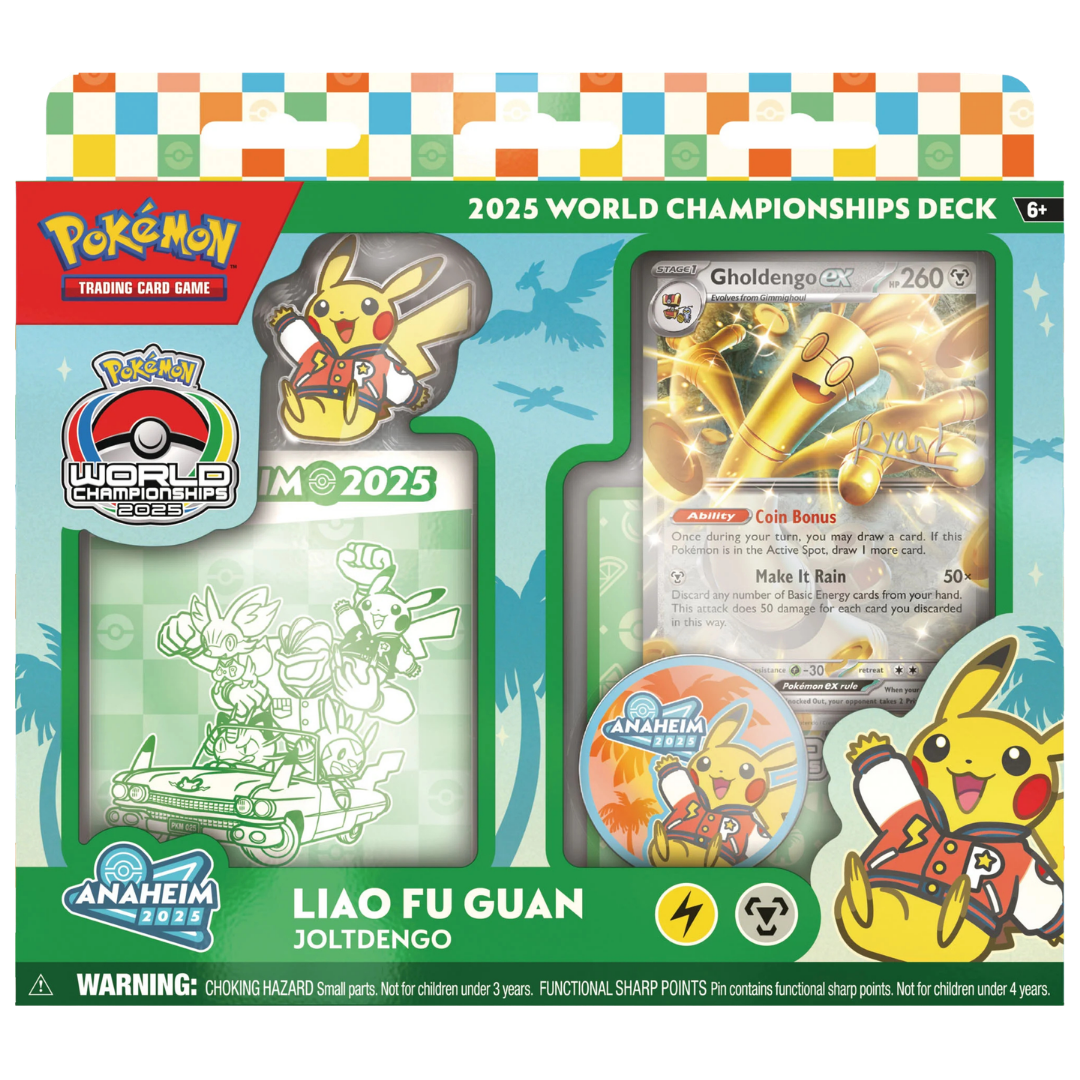 Pokemon 2025 World Championship Deck Liao Fu Guan Joltdengo featuring Gholdengo ex and accessories