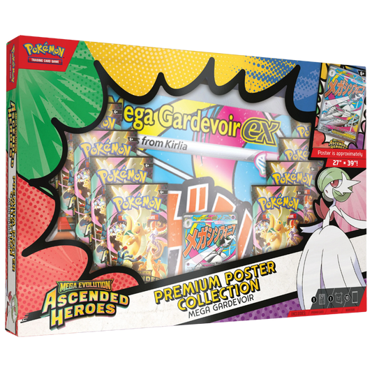 Pokemon Ascended Heroes Premium Poster Collection Mega Gardevoir ex box set with booster packs