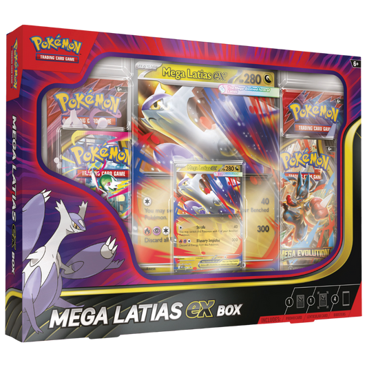 Pokémon Mega Latias EX Box set with foil promo, oversize lenticular card, and 4 booster packs