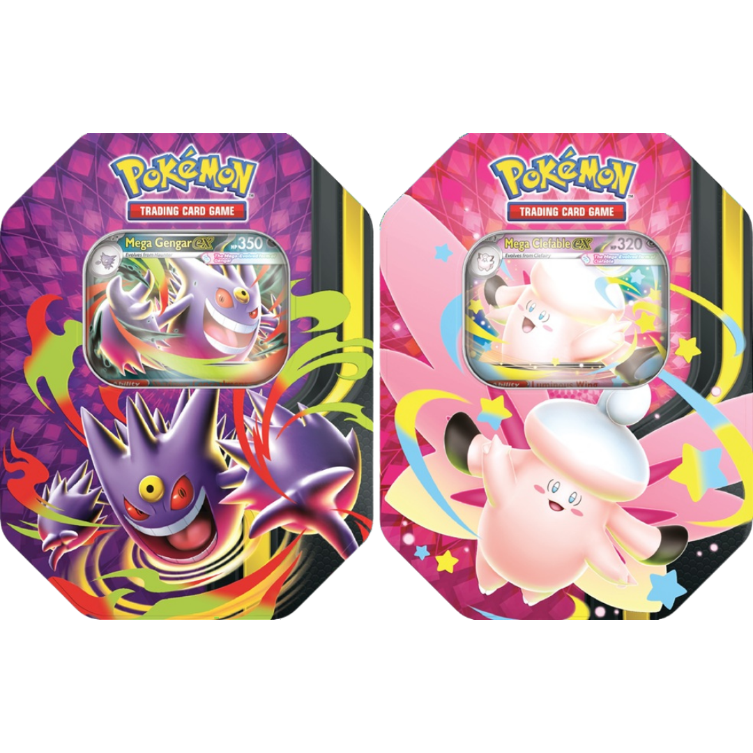Pokemon TCG Mega Moonlit Tin with Mega Evolution promo card booster packs and collectible storage tin