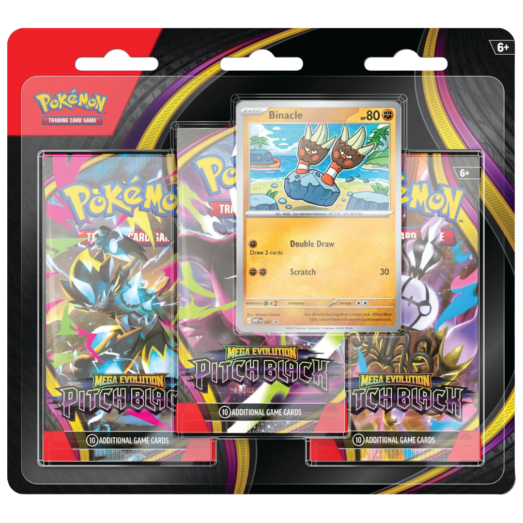 Pokémon TCG Mega Evolution Pitch Black 3 Pack Blister with Binacle promo card and 3 booster packs