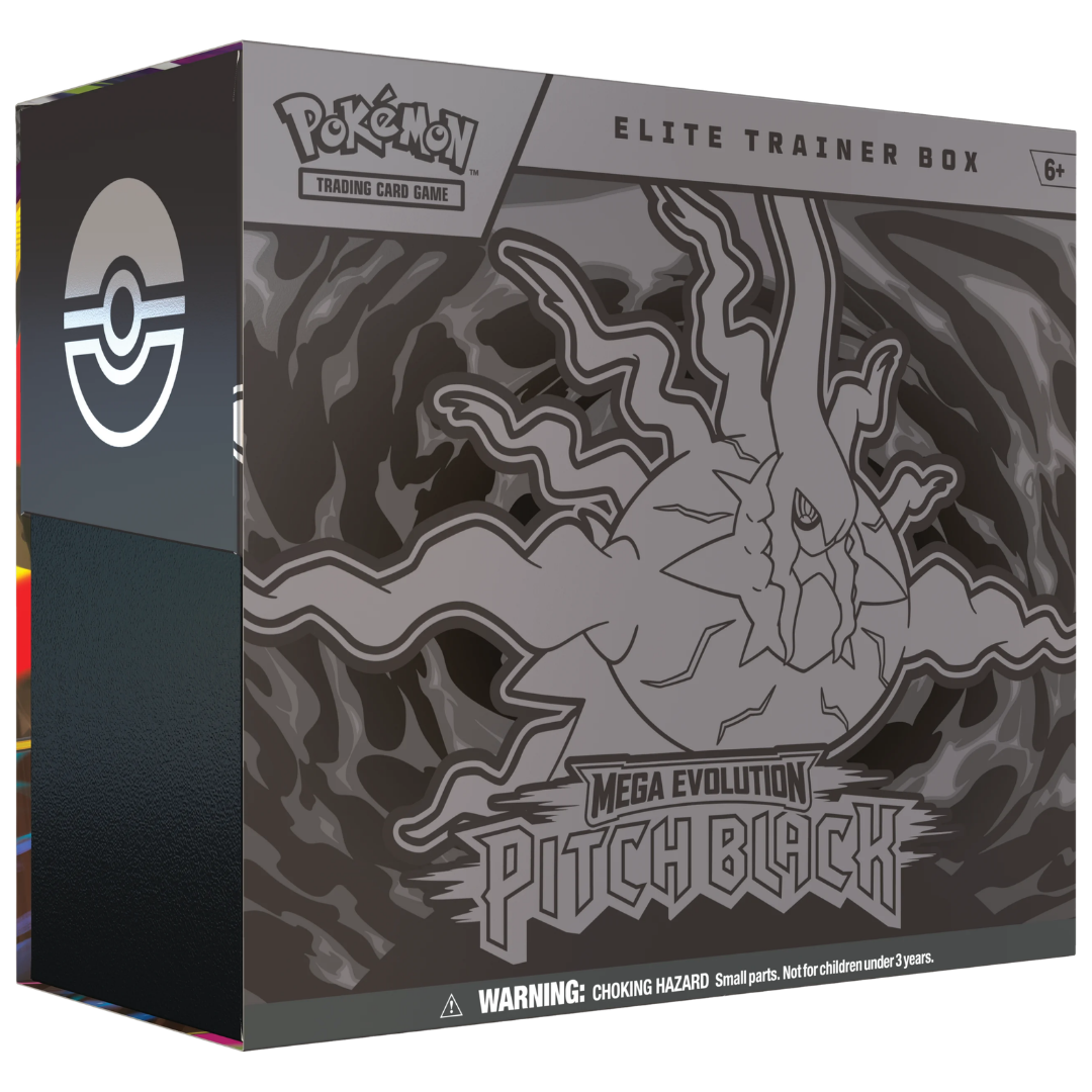 Pokémon TCG Mega Evolution Pitch Black Elite Trainer Box featuring Darkrai themed artwork and 9 booster packs