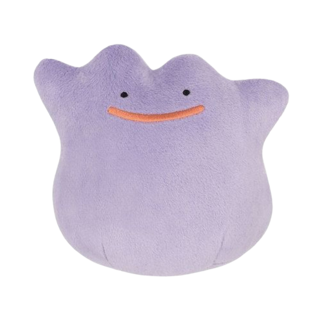 San-ei Pokémon All Star Collection Ditto plush, 5.5 inches (14 cm) tall, featuring soft fabric, a simple smiling face, and high-quality craftsmanship.