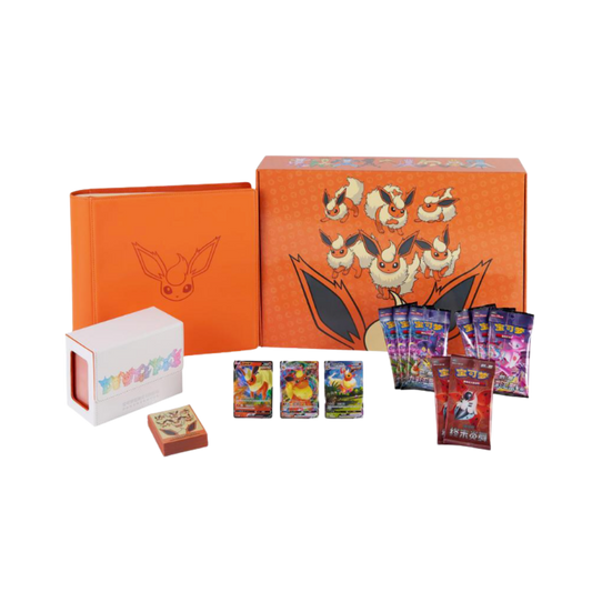 Pokemon Simplified Chinese Flareon Eevee Advanced Gift Box with promo cards and accessories