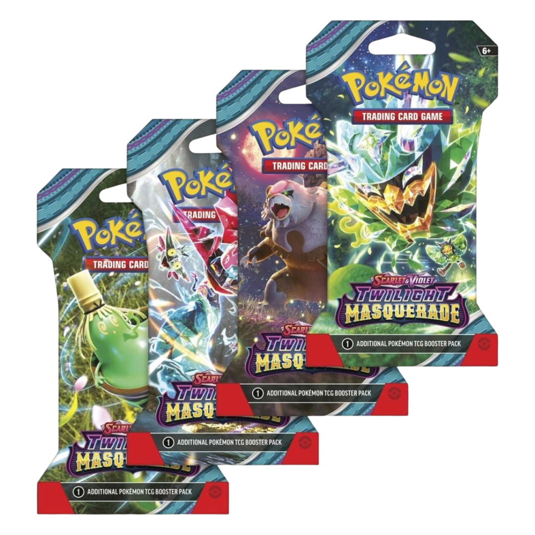 Pokémon Twilight Masquerade sleeved booster pack featuring assorted Scarlet and Violet Twilight Masquerade artwork