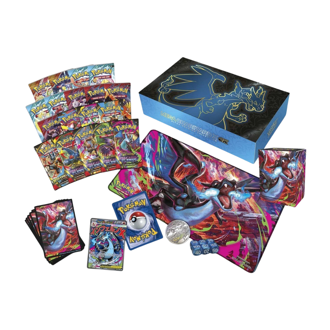 Pokémon Ultra Premium Collection Mega Charizard X EX box set with playmat and promo cards