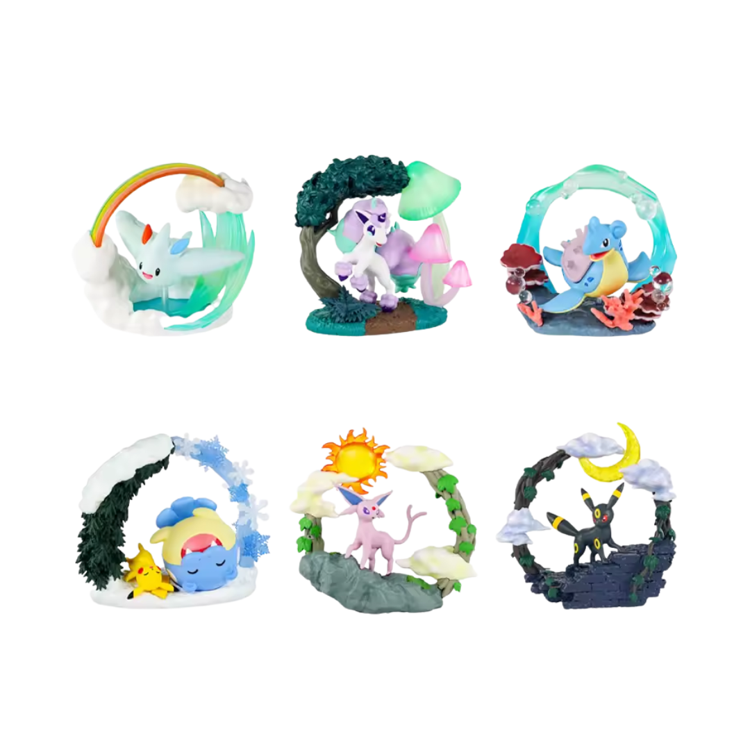 Re-Ment Pokémon Circular Diorama Blind Box featuring highly detailed miniatures of iconic Pokémon scenes, perfect for collectors and display.