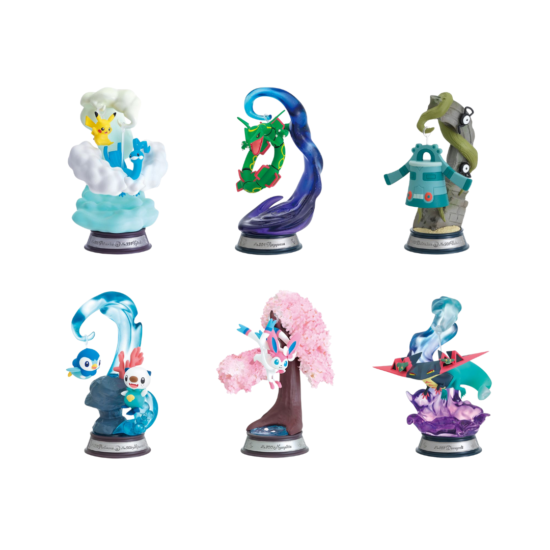 Re-Ment Pokémon Vignette Collection Vol.2 blind box set featuring six highly detailed Pokémon mini dioramas with iconic scenes and characters.