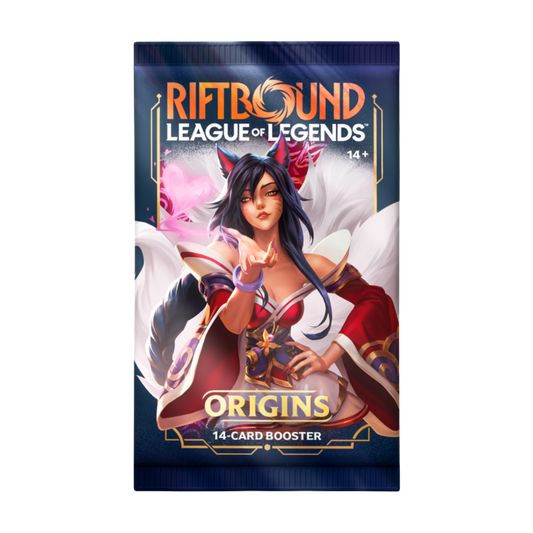 Riftbound League of Legends Origins booster pack front featuring Ahri