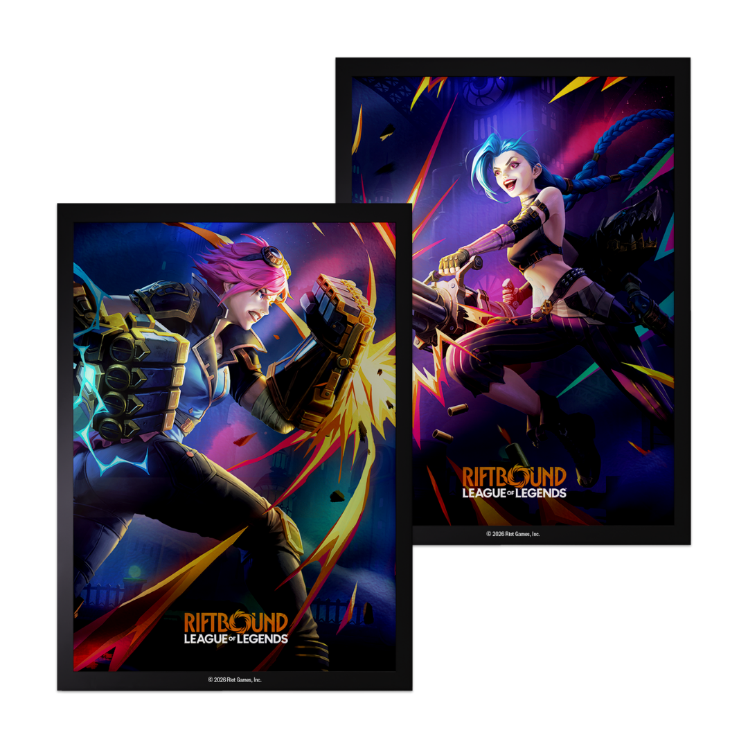 Riftbound League of Legends TCG Vendetta Vi vs Jinx 100 count art sleeves for standard-size trading cards