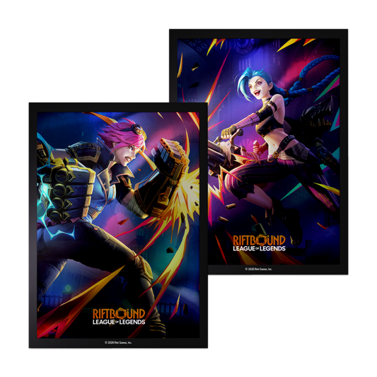 Riftbound League of Legends TCG Vendetta Vi vs Jinx 100 count art sleeves for standard-size trading cards
