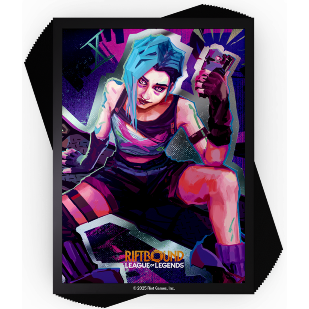 Riftbound League of Legends TCG Jinx Art Sleeves 100 count box and sleeve design