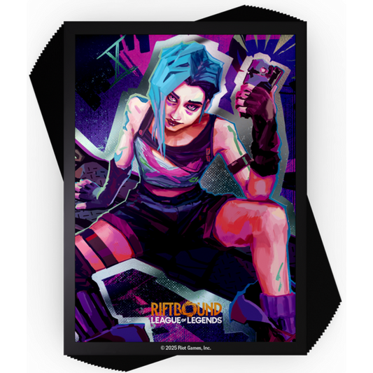 Riftbound League of Legends TCG Jinx Art Sleeves 100 count box and sleeve design