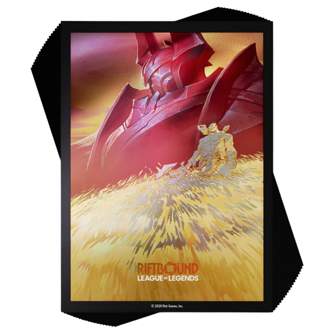 Riftbound Radiance Mordekaiser art sleeves featuring full-color Champion artwork and the League of Legends logo.