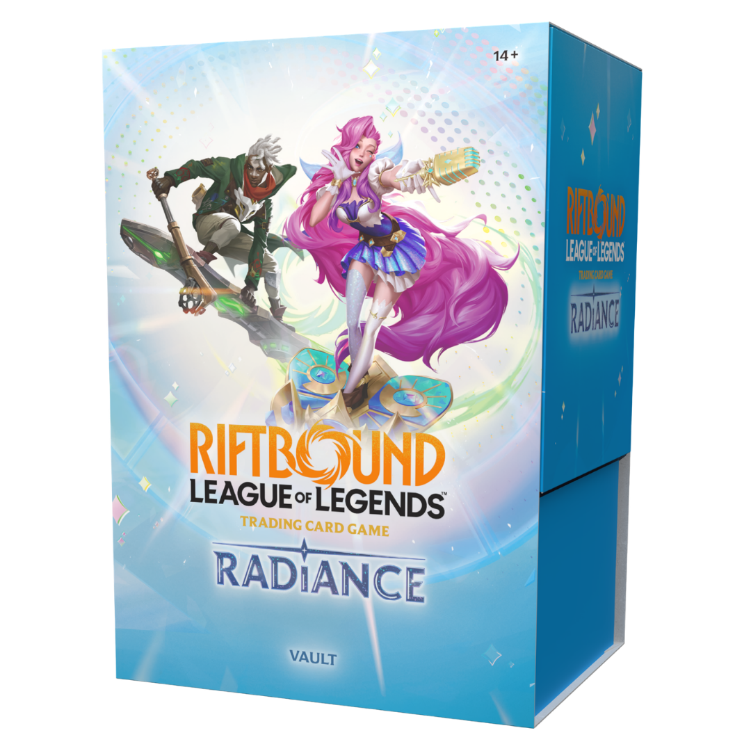 Riftbound League of Legends TCG Radiance Vault storage box featuring Seraphine and Ekko artwork.