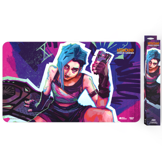 Riftbound League of Legends TCG Jinx playmat with vibrant artwork and non-slip rubber backing