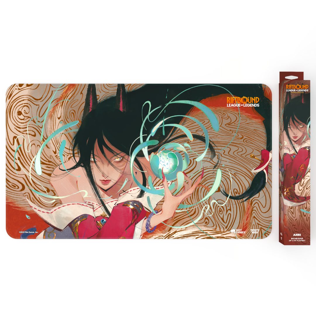 Riftbound League of Legends TCG Ahri playmat with elegant artwork and non-slip rubber backing