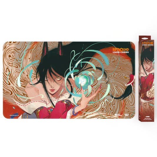 Riftbound League of Legends TCG Ahri playmat with elegant artwork and non-slip rubber backing