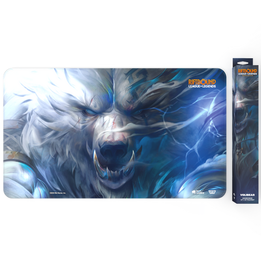 Riftbound League of Legends TCG Volibear playmat with storm artwork and non-slip rubber backing