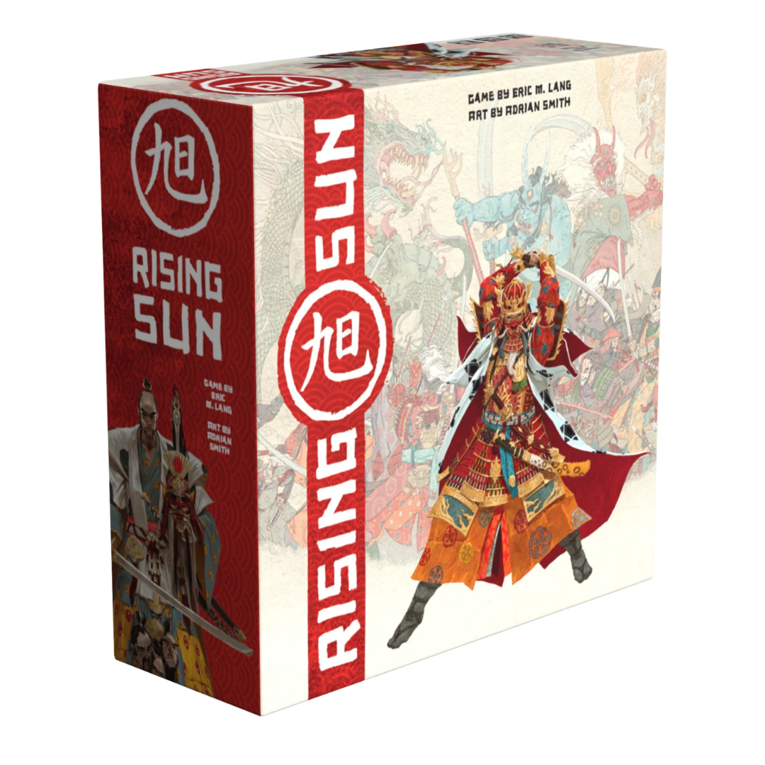 Rising Sun 2nd Edition board game box featuring feudal Japan fantasy artwork and clan leader design