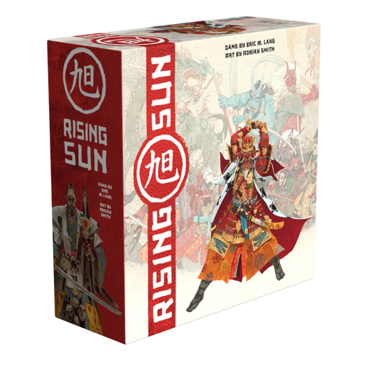 Rising Sun 2nd Edition board game box featuring feudal Japan fantasy artwork and clan leader design